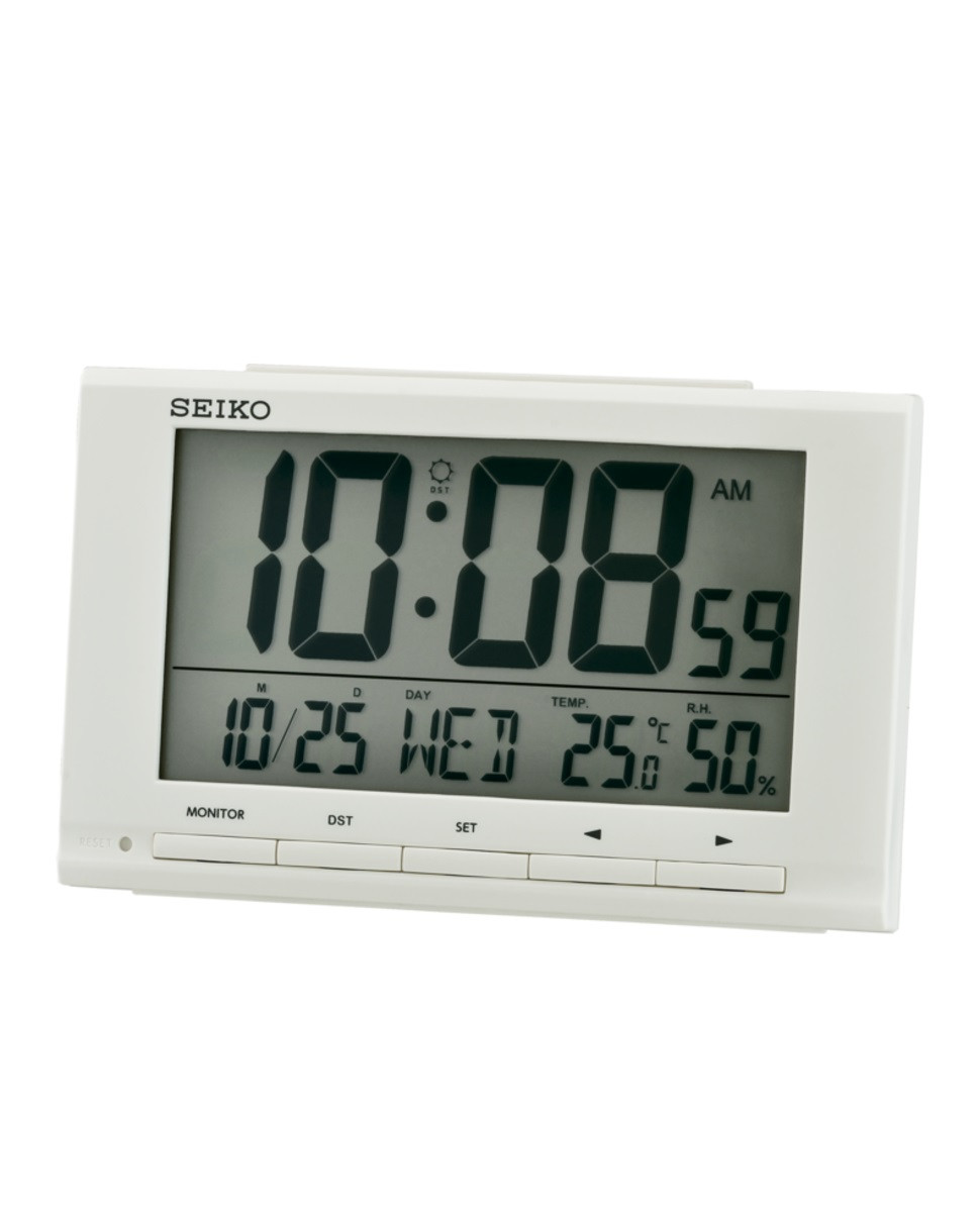 Reloj digital sobremesa con alarma blanco