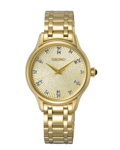 Reloj Seiko SRZ552P1 redondo dorado diamantes mujer