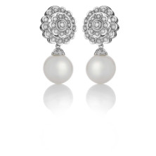 Pendientes rosetón diamantes oro blanco perla australiana
