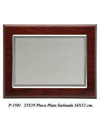 Placa de plata satinada con madera 23x19 cm exterior 16x12 cm p-1501