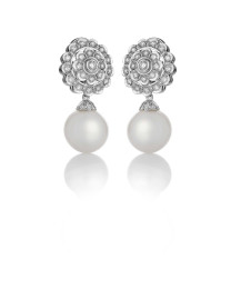 Pendientes roseton diamantes oro blanco perla australiana