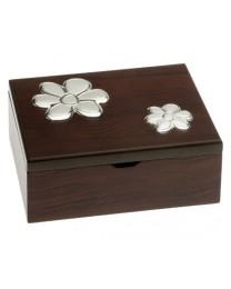 Caja madera bilaminada en plata flores 21x14x5