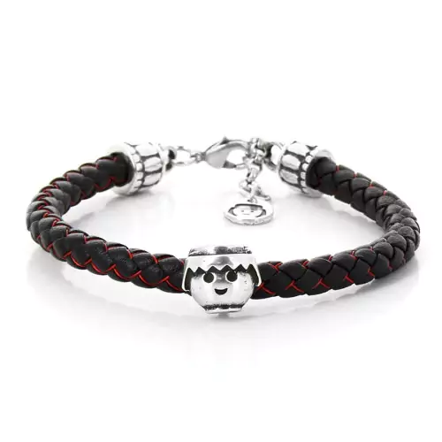 Pulsera joyas playmobil click negro rojo cuero trenzada lee