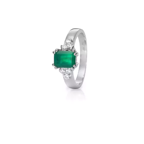 Sortija joya esmeralda rectangular y diamantes