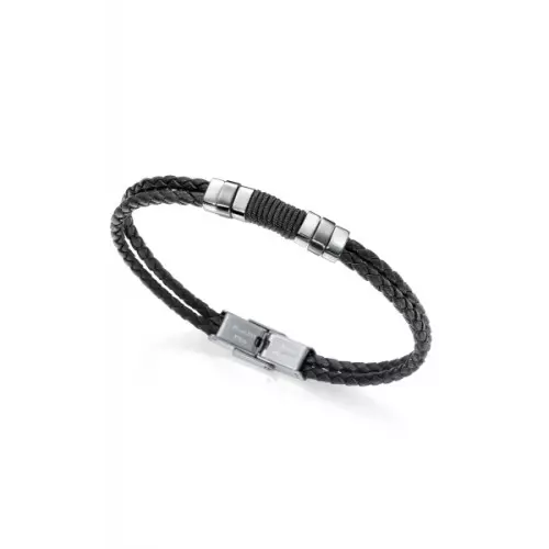 Viceroy pulsera cuero negro acero 6456p01010 hombre