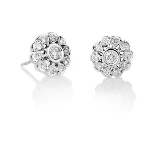 Pendientes roseton diamantes oro blanco wedding