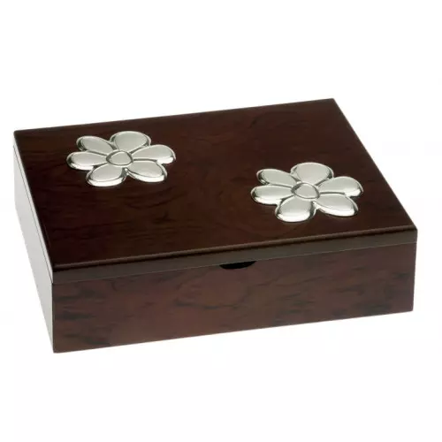 Caja madera bilaminada en plata flores 16x11x5