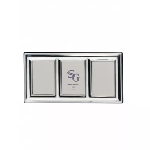 Portafotos marco triple de plata 925 cm liso con forma almendra