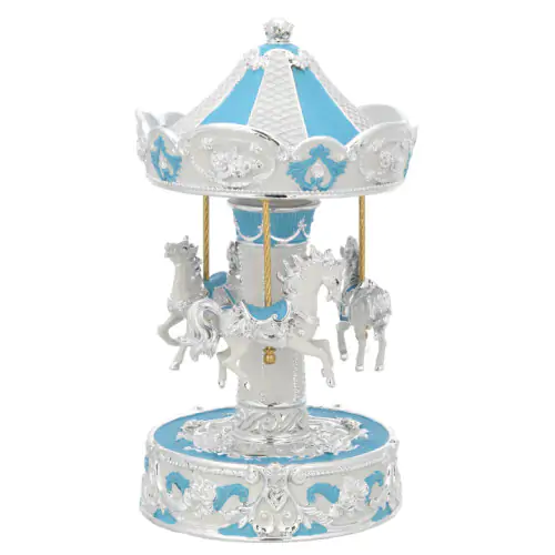 Carrousel musical bebe niña caballos ceramica azul celeste 9x20