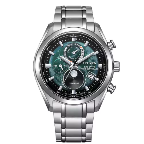 Citizen BY1010-81X reloj verde radiocontrolado fase lunar titanio hombre 