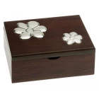 Caja madera bilaminada en plata flores 21x14x5