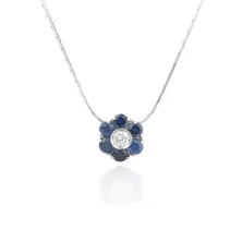 Joya collar colgante oro blanco zafiros y diamante