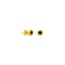 Pendientes plata dorada chaton circonita negra 5 mm hombre