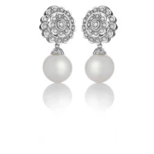 Pendientes rosetón diamantes oro blanco perla australiana