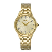 Reloj Seiko SRZ552P1 redondo dorado diamantes mujer