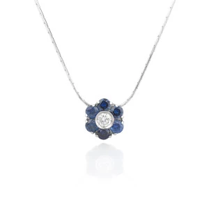 Joya collar colgante oro blanco zafiros y diamante