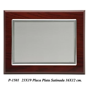 Placa de plata satinada con madera 23x19 cm exterior 16x12 cm p-1501