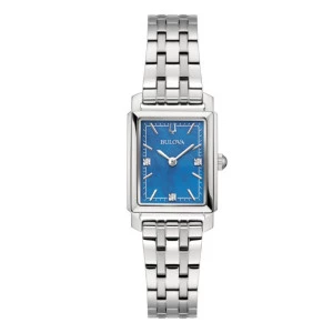 Reloj Bulova 96P245 acero rectangular azul diamantes mujer
