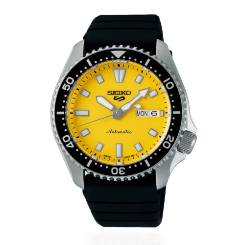 Reloj Seiko SRPL87K1 5 Sports SKX Street Style esfera amarilla