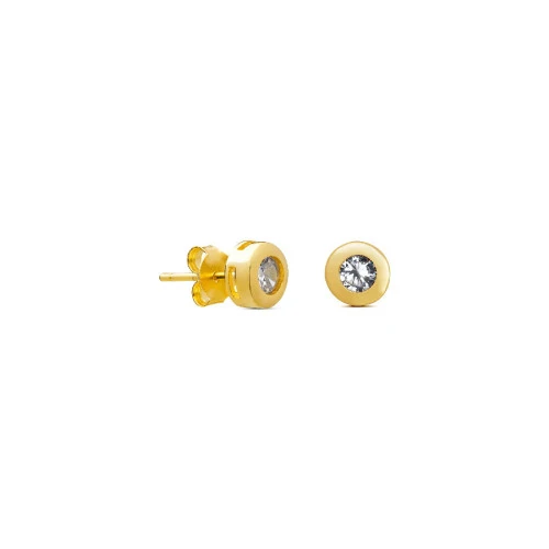 Pendientes plata dorada chaton circonita 3 mm hombre