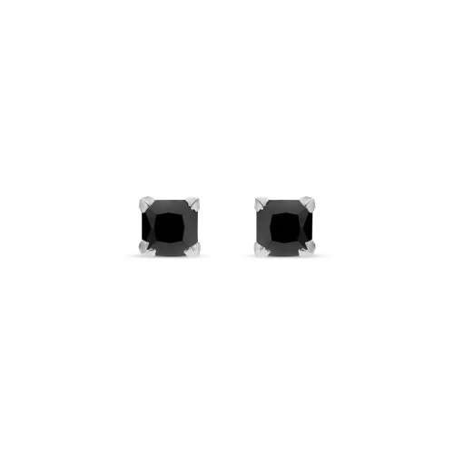 Pendientes plata circonita cuadrada negra 4mm hombre