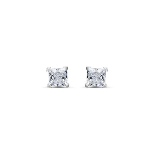 Pendientes plata circonita cuadrada 6 mm hombre