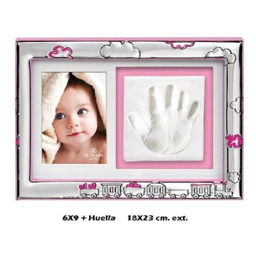 Portafoto de plata foto y huella 18x23 rosa o azul