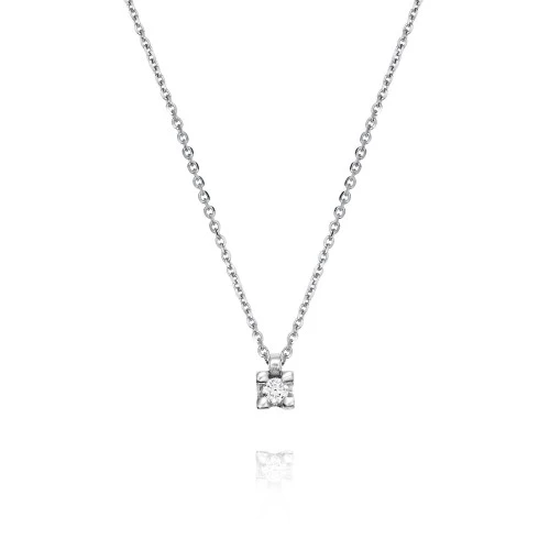 Colgante de oro blanco con diamante en garra