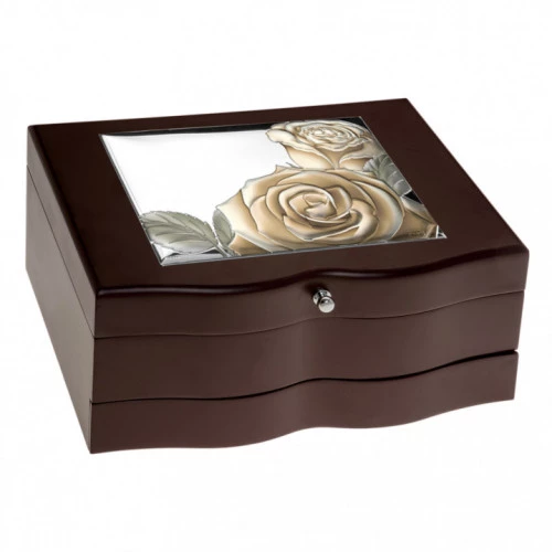 Caja joyero madera y plata bilaminada rosas GA2031