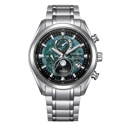 Citizen BY1010-81X reloj verde radiocontrolado fase lunar titanio hombre