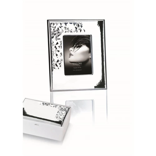 Reloj portafotos caja madera blanca en plata 0306